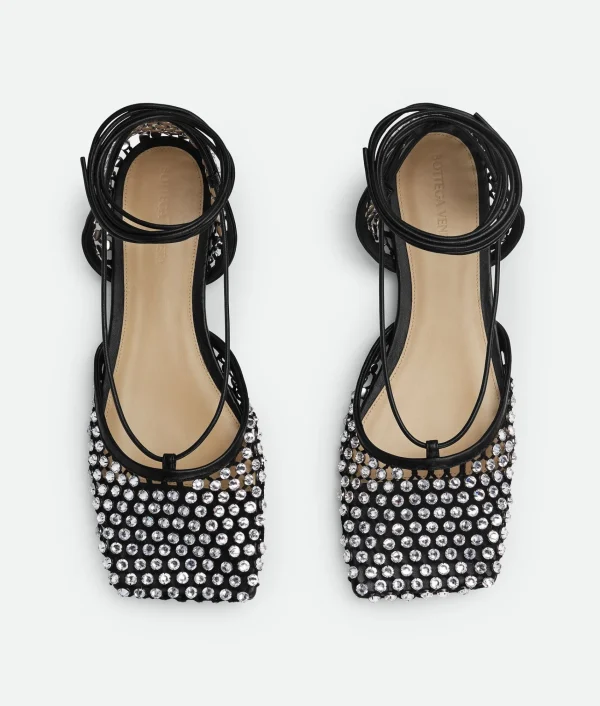 Bottega Veneta Sparkle Stretch Lace-Up Flat Sandal>Women Flats