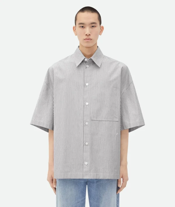 Bottega Veneta Striped Cotton Overshirt With "BV" Embroidery> Shirts