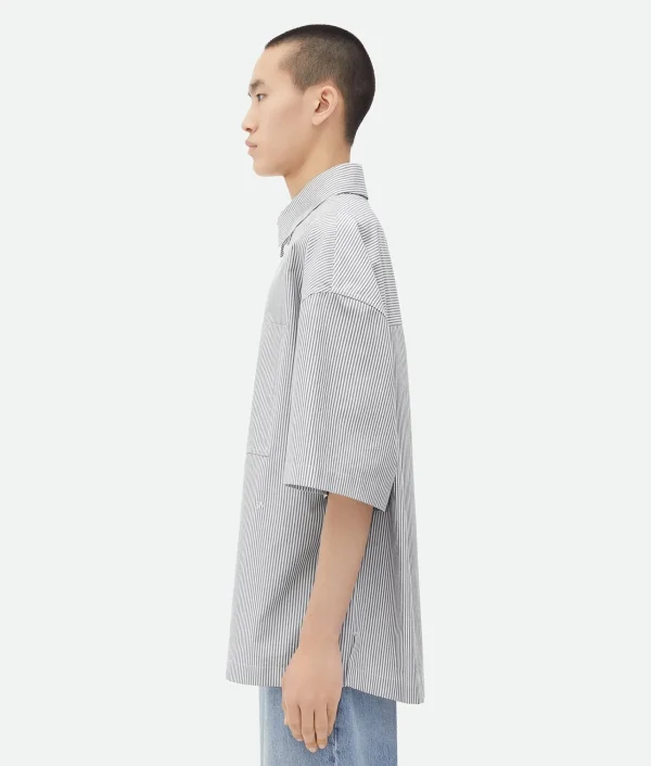 Bottega Veneta Striped Cotton Overshirt With "BV" Embroidery> Shirts