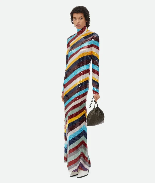 Bottega Veneta Striped Cotton Sequined Dress>Women Dresses
