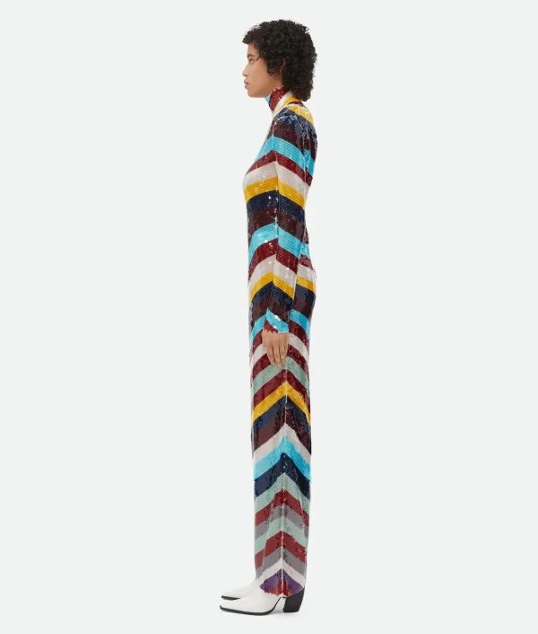 Bottega Veneta Striped Cotton Sequined Dress>Women Dresses