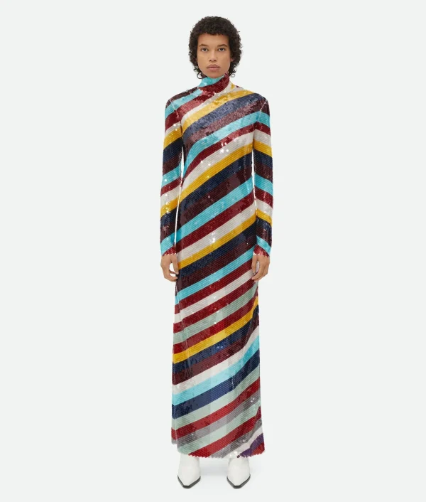 Bottega Veneta Striped Cotton Sequined Dress>Women Dresses
