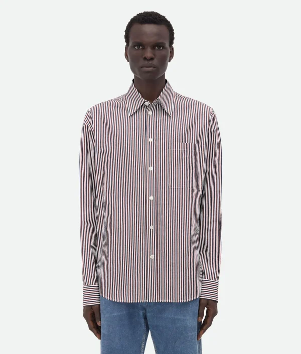 Bottega Veneta Striped Cotton Shirt With "BV" Embroidery> Shirts