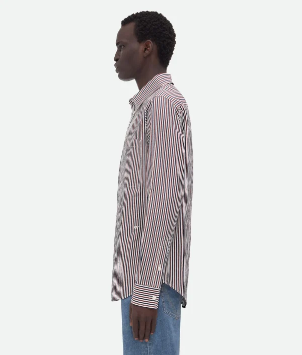 Bottega Veneta Striped Cotton Shirt With "BV" Embroidery> Shirts
