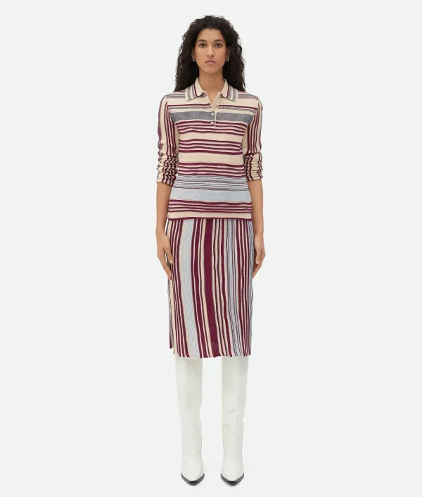 Bottega Veneta Striped Linen Polo>Women Knitwear