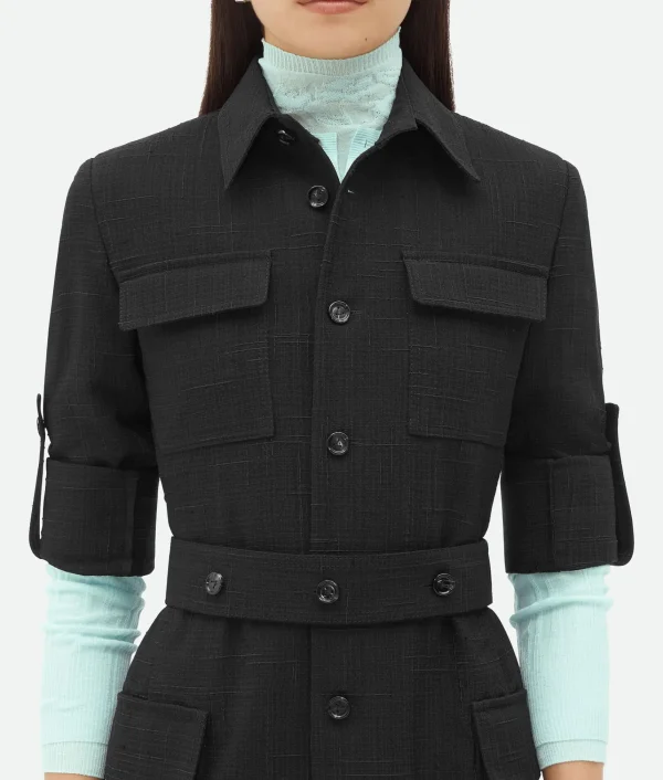 Bottega Veneta Textured Criss-Cross Belted Dress>Women Dresses