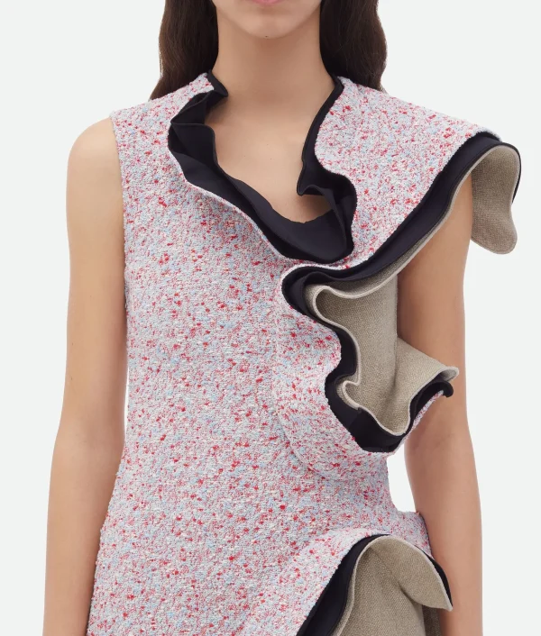 Bottega Veneta Textured Terrazzo Cotton Ruffle Dress>Women Dresses