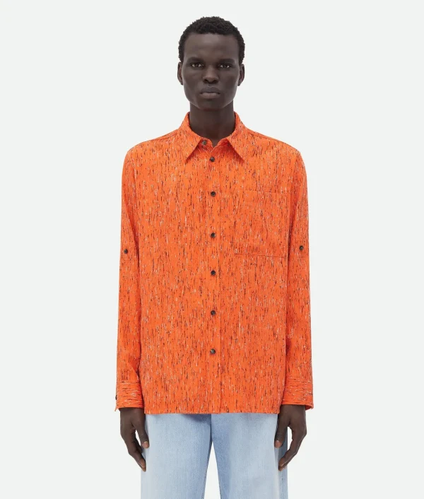 Bottega Veneta Textured Viscose Stripe Shirt With "BV" Embroidery> Shirts