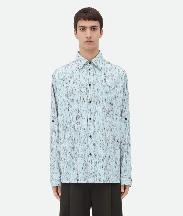 Bottega Veneta Textured Viscose Stripe Shirt With "BV" Embroidery> Shirts