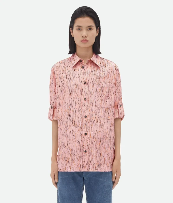 Bottega Veneta Textured Viscose Stripe Shirt With "BV" Embroidery>Women Shirts