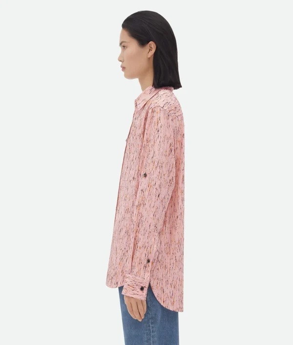 Bottega Veneta Textured Viscose Stripe Shirt With "BV" Embroidery>Women Shirts