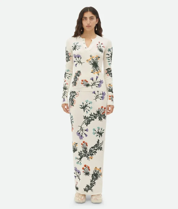 Bottega Veneta Wool Flowers Long Skirt>Women Skirts