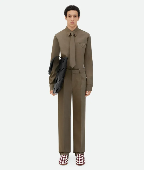 Bottega Veneta Wool Twill Shirt With Triangle Pocket> Shirts