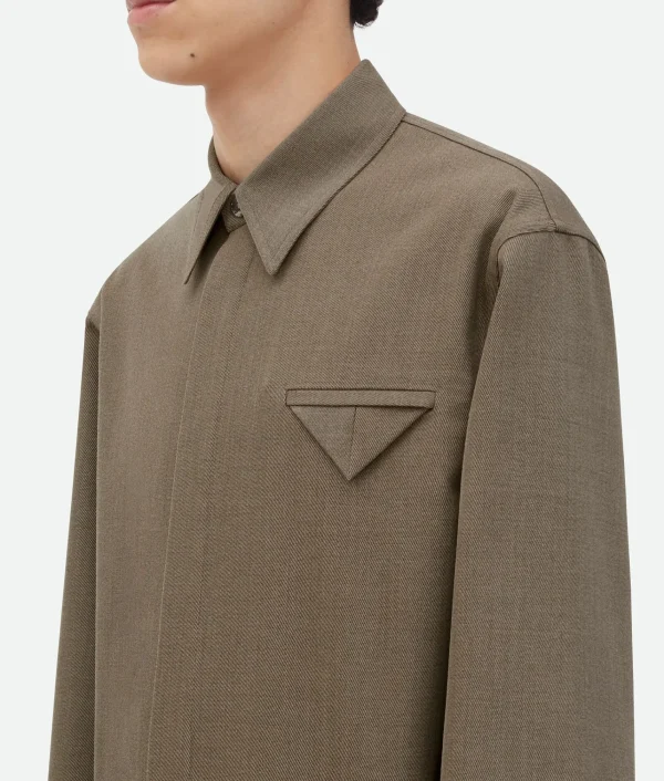 Bottega Veneta Wool Twill Shirt With Triangle Pocket> Shirts