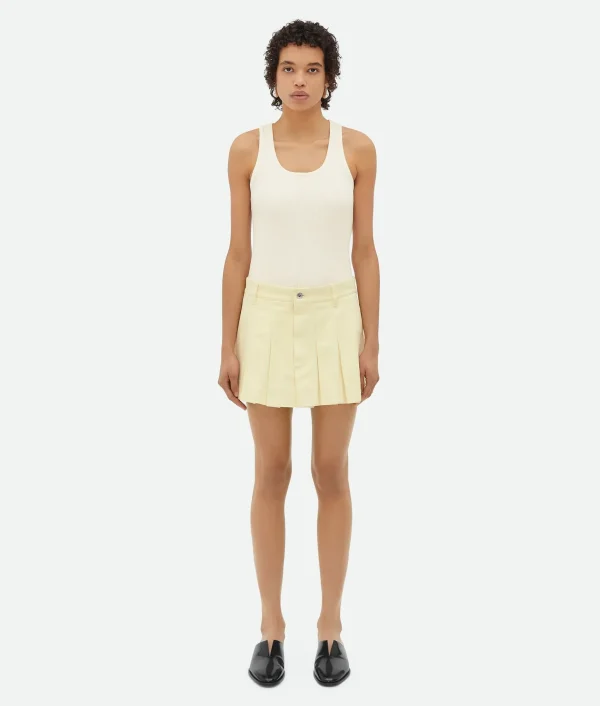 Bottega Veneta Yellow Wash Denim Pleated Mini Skirt>Women Denim | Skirts