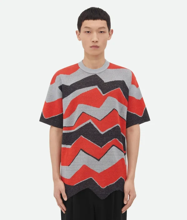 Bottega Veneta Zig-Zag Jacquard Knitted T-Shirt> T-Shirts